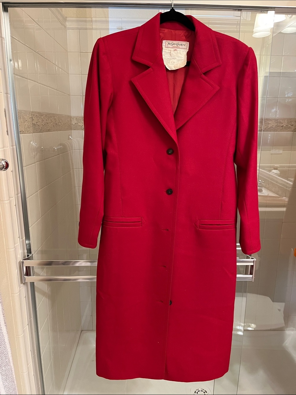 Yves Saint Laurent Red Single-Breasted Wool Trench Coat never worn